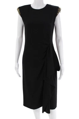 Vestido negro manga gorra acanalada detalle lentejuelas Dries Van Noten para mujer talla 38 Foto 1 de 4