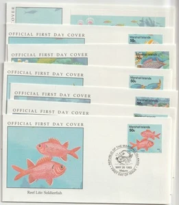 MARSHALL ISLANDS: 1993 SCOTT # 434-440 FDC REEF LIFE (7 Covers) - Picture 1 of 5