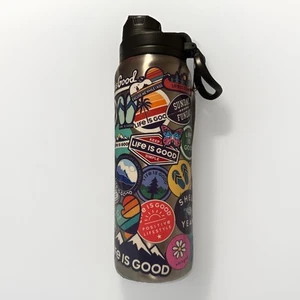 Life Is Good Sticker Collage 26 oz Stainless Steel Water Bottle NWT - Picture 1 of 6