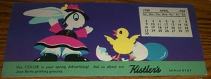 1939 April Easter Colorful Advertising Blotter~Kistler's~Anthropomorphic Bunny - Picture 1 of 2