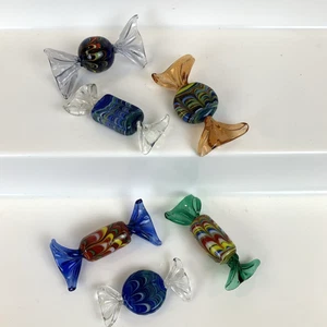 Lot of 6 Art Glass Wrapped Candy Pieces Candies Decorations (1 has a small chip) - Picture 1 of 10