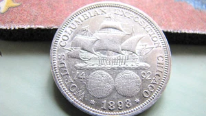 Medio dólar de plata 90 % de la exposición colombiana de 1893 acuñado conmemorativo - Imagen 1 de 4