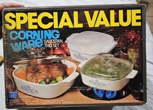 Juego de trío de cacerolas vintage Corning Ware azul aciano A-33 NOS - Imagen 1 de 4