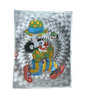Vintage Clown Dufex Foil Print 80s Unframed 654435 FJ Warren Ltd Kitsch - Picture 1 of 8