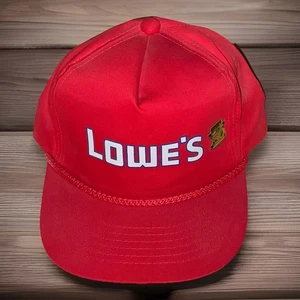 Vintage Lowe's Red Snapback Hat 1990's With 50 Years Anniversary 1996 Pin EUC - Picture 1 of 3