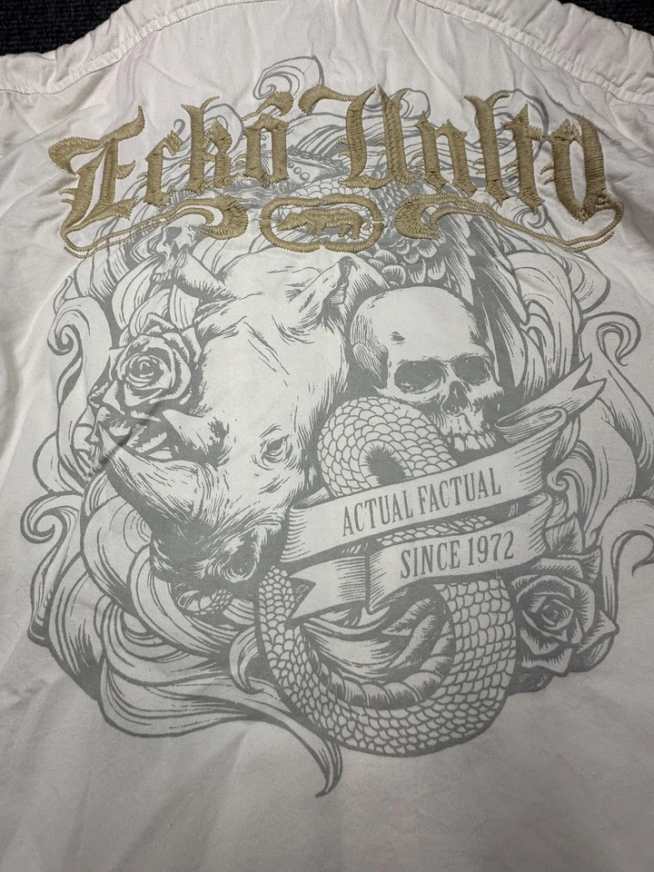 Ecko Unltd Shirt Mens 2XL Ivory Long Sleeve Button Up Rhino Skull Graphic Urban - Image 1 of 4