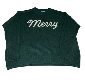 Weihnachtsfeiertag Strickpullover "Merry" CeCe Grün Damen Small Oversized - Bild 1 von 9