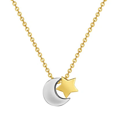 Genuine 14k Two-Tone Gold Star and Moon Sliding Charm Women's 17+1" Necklace - Image 1 of 4