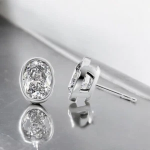 IGI 2.00 Ct Lab Created Oval Cut Diamond Women Stud Earring Solid 950 Platinum - Picture 1 of 7