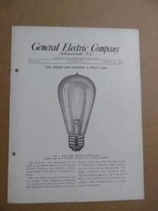 1907 GE Edison GEM Filamento Bombilla Lámpara Catálogo Boletín Iluminación Antiguo - Imagen 1 de 4