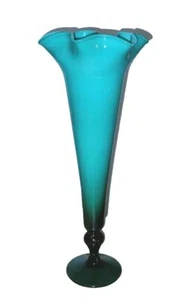 Vintage Murano FOOTED FREEFORM VASE encased TEAL 19.5" T MASSIVE MCM - Picture 1 of 12