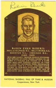 095, Original Autograph of Robin Roberts (5), HOF Plaque Postcard, Phillies - Picture 1 of 3