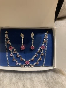 Avon Pink Rhinestone Heirloom Necklace Earring Gift Set NOS - Picture 1 of 18