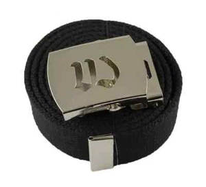 Canvas Black Web Military Belt & Chrome Buckle Old English A-Z 60 " 70 " 80 " - Picture 1 of 27