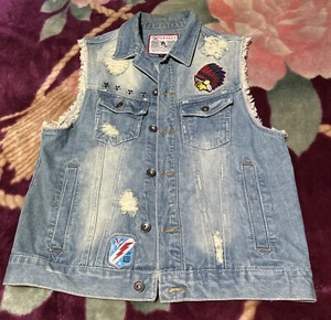 JORDAN CRAIG JC Legacy Ed. Artisan Series Denim Distressed Biker Vest Adult L🔥 - Picture 1 of 6