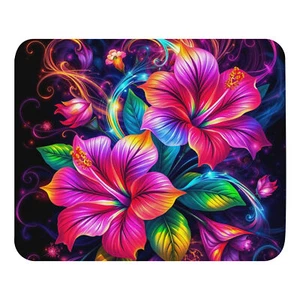 Neon Hibiscus Flowers on Black Mouse Pad - Afbeelding 1 van 1