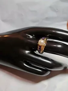 Perl Ring with Amathist Sz 7.5 - Picture 1 of 10