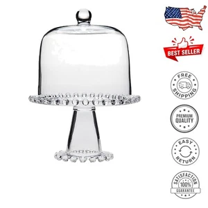 8.5in Elegant Dessert Display Stand with Dome & Star Motif - Glass Cake Platter - Picture 1 of 2