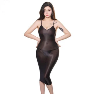 Bodycon Mini Abito Trasparente Senza Maniche Trasparente Pigiama Donna Sexy Nightwear - Foto 1 di 9