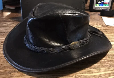 Jacaru Australia Bushman Cuero Negro Trenzado Diadema Sombrero Adulto XL Canguro Foto 1 de 4