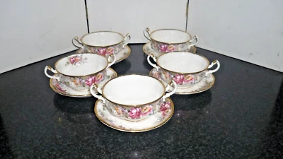 Quality queen Anne Summer Rose 5x Soup Cups and saucers RARE - Image 1 of 3