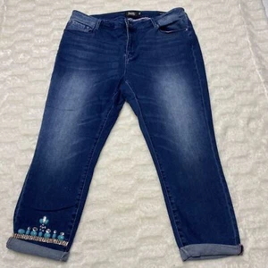 Nanette Lepore Jeans Woemn's 16W Blue Denim Rheinstone Detail HW York Skinny - Picture 1 of 14