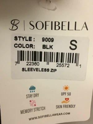 Camisa atlética Sofibella sin mangas para mujer talla pequeña negra protección UV cremallera Foto 1 de 4
