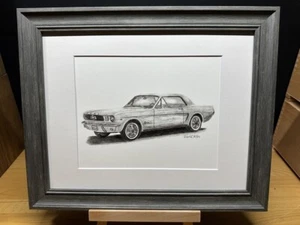 Zeichnung eines 1964 Ford Mustang Coupe Autos #1 Graphit Bleistift Kunst Skizze Bild - Bild 1 von 18