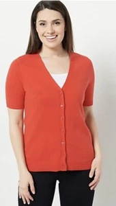 Isaac Mizrahi Front Short Slv V-Neck Cardigan (Poppy Red, XS) A471738 - Picture 1 of 1