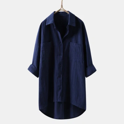 Dress Mini Dress Cotton Linen Casual Tops Shirt Blouse Womens Long Sleeve Shirt - Image 1 of 4