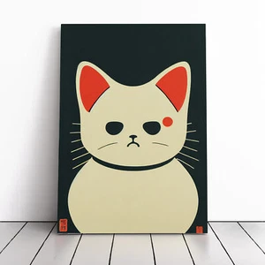 Maneki Neko gatto minimalismo stampa tela arte da parete incorniciata quadro grande - Foto 1 di 5