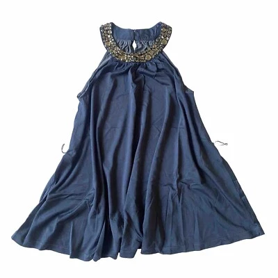 Blusa Velvet By Graham & Spencer Top S Gema Cristal Adorno Azul Trapecio Columpio Foto 1 de 4