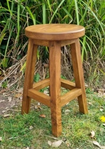 Solid Wood Stool/Lamp Table/Plant Stand/Rustic/Hand Carved/Waxed 50hx27x27cm - Picture 1 of 8