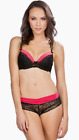 Hers By Herman Lacy Sexy U W Bra 38C Bra And Size Xl Hipster Panties   Black Coral