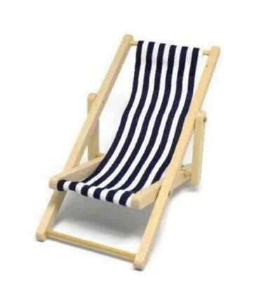 Bambole Casa Blu Navy Righe Pieghevole Sedia a Sdraio Miniatura Giardino Beach - Immagine 1 di 4