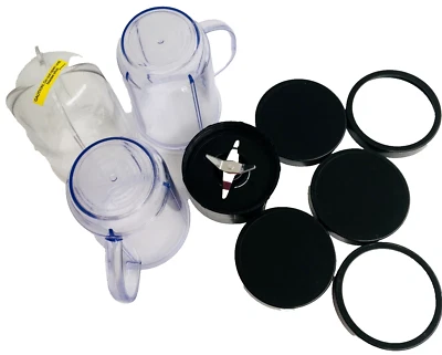 Magic Bullet Blender 9 Piece Bundle MB1001 1 Spindle 2 Cups 3 Lids 1 Jar 2 Rings - Image 1 of 4