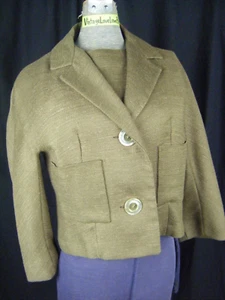 NEUSTETERS Vtg 60s Olive Brown Fine Woven Knit Top & Jacket-Bust 36/XS-S - Picture 1 of 10