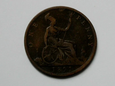 1891 UK (British) Victoria Coin - One Penny (1d) - brown - Image 1 of 2