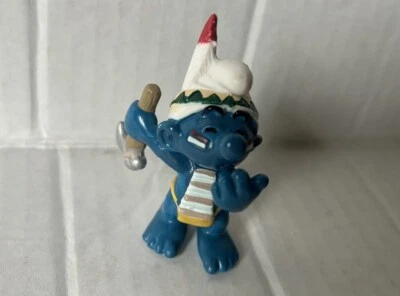 Smurfs Native American 20552 Rain Dancer Smurf Figurine Tomahawk Axe Peyo - Image 1 of 3