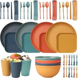 Geschirr Set Outdoor Camping Kunststoff Teller Schüssel Besteck Gabel Löffel B2 - Bild 1 von 8