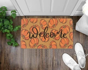 Fall-Pumpkin-Doormat-Welcome-Door-Mat - Flower Indooor-Outdoor-Coir-Door-Mats - Picture 1 of 7