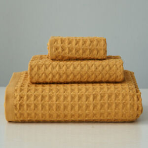 Waffle Weave Bath Towel Set 100% Cotton Towels 3-Piece Absorbent and Soft