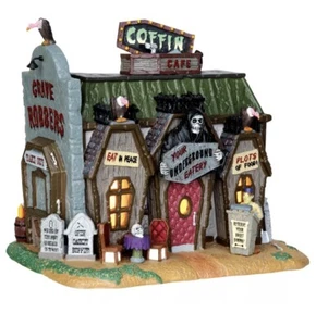 Lemax Spooky Town Coffin Cafe Porcelain Lighted Building #45675 With Light & Box - Picture 1 of 11
