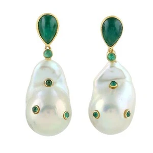 Pendiente colgante de pera esmeralda de perlas de 62,6 quilates de oro amarillo de 18 k - Imagen 1 de 5