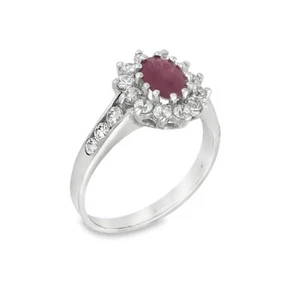 9ct White Gold Ruby & Cubic Zirconia Cluster Ring - Size M - Picture 1 of 5