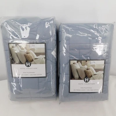 Hotel Collection Set of 2 King Pillowsham Water Blue 400 Thread Pima Cotton New - Image 1 of 4