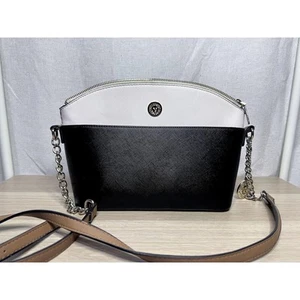 Anne Klein Classic Curves Crossbody Black White Silver Chain Bag Purse - Picture 1 of 11