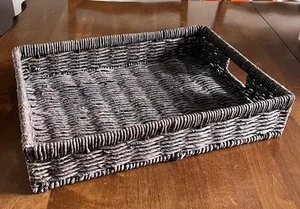Bandeja de cesta tejida de mimbre asas rectangulares grandes 14"x19"x3,75" marrón ratán - Imagen 1 de 7