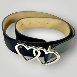 Women's Double Heart Metal Buckle Belt - Wild Fable Black 37” Sz XS/S - Picture 1 of 2