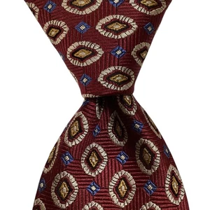 JOS. A. Corbata de diseñador BANK para hombre 100 % seda geométrica borgoña/gris/azul usada en excelente estado - Imagen 1 de 3
